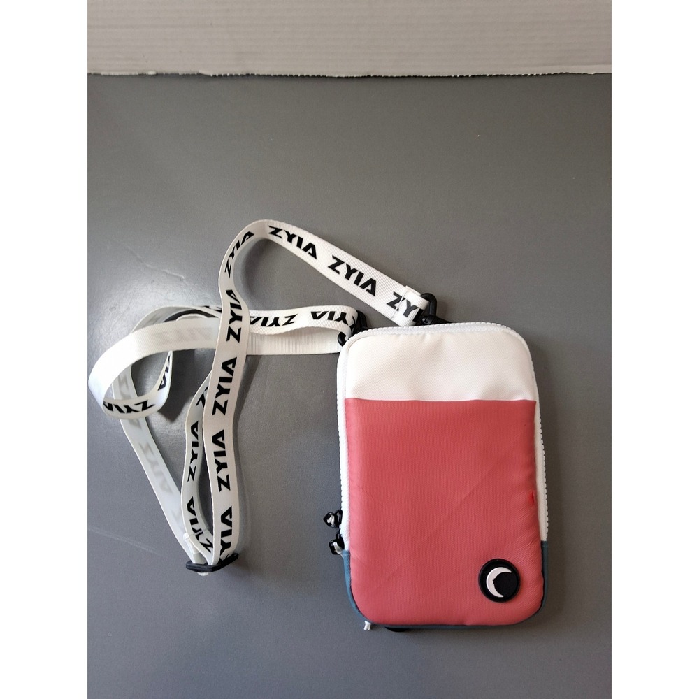 Zyia Active Crossbody Phone Bag Colorblock Pink White Blue Branded Strap